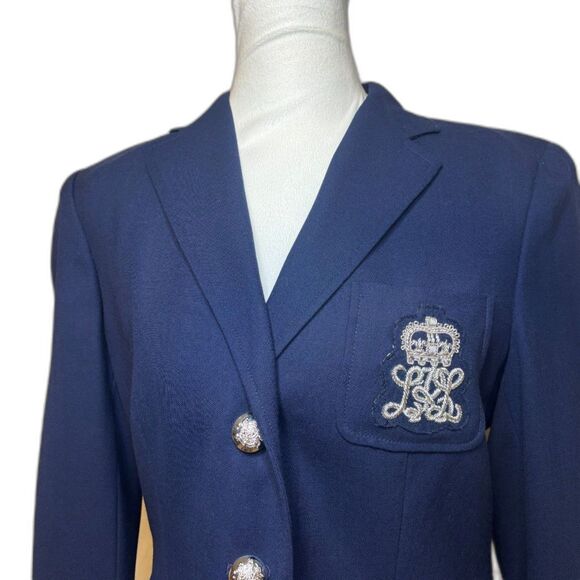 Lauren Ralph Lauren Navy Embroidered Crested Blazer Jacket Womens Designer - Picture 3 of 6
